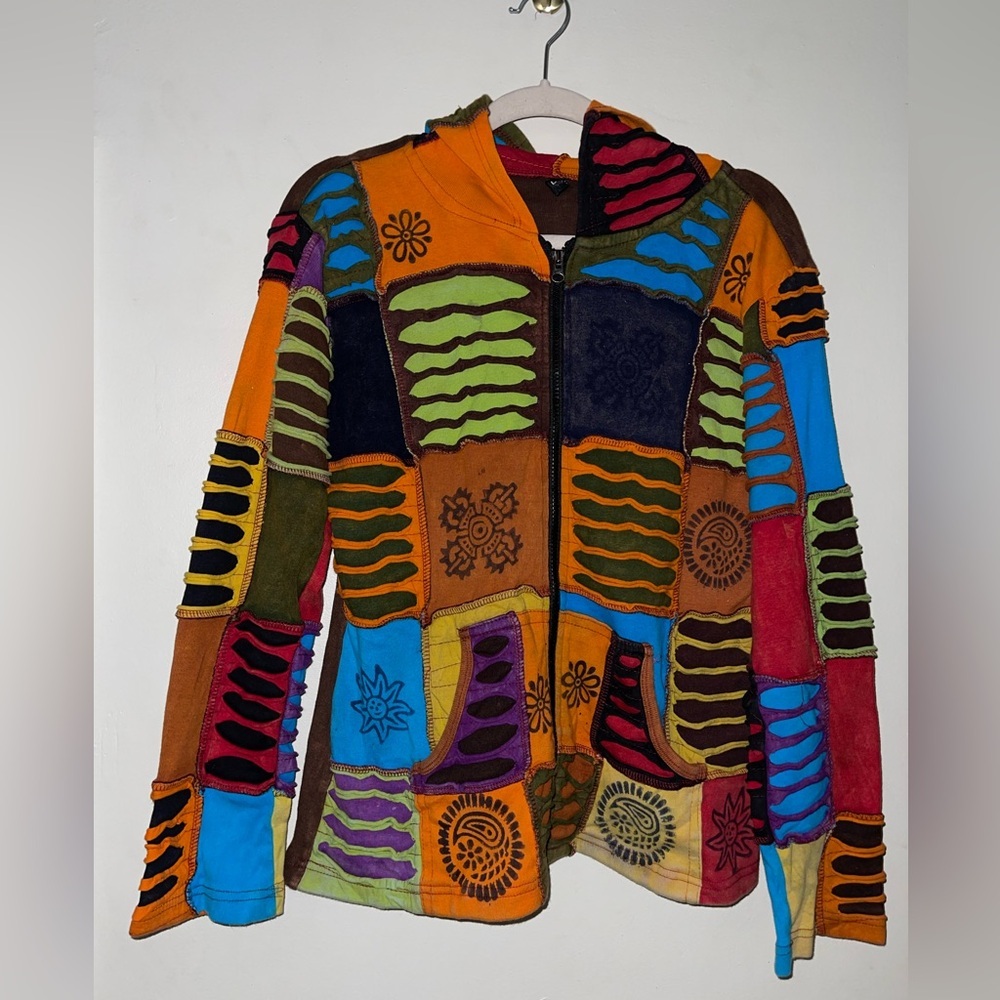 Fairy Colorful Artsy Slashed Patchwork  Zip Hoodie